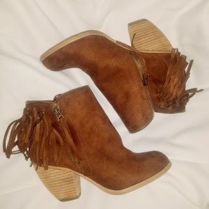 Fringe suede booties